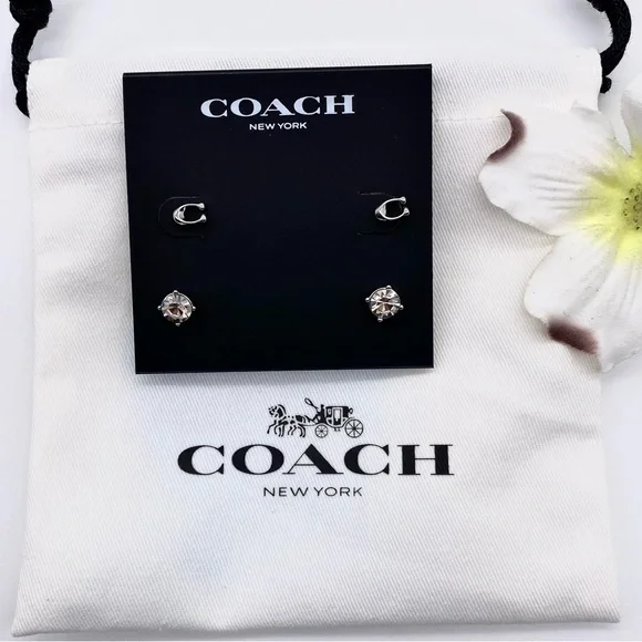 NWT Coach Signature C & Stone Stud Earrings Set - Picture 7 of 15